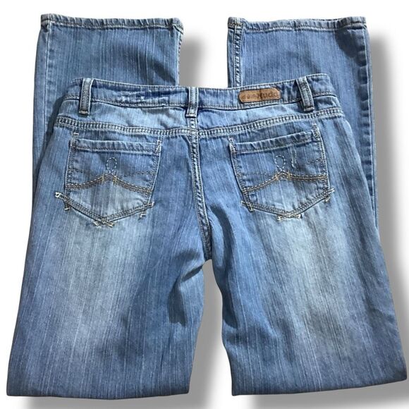 Y2K 90’s Vintage Mudd Light Wash Distressed Holed Patchwork Bootcut Jeans Women’ - Picture 3 of 14